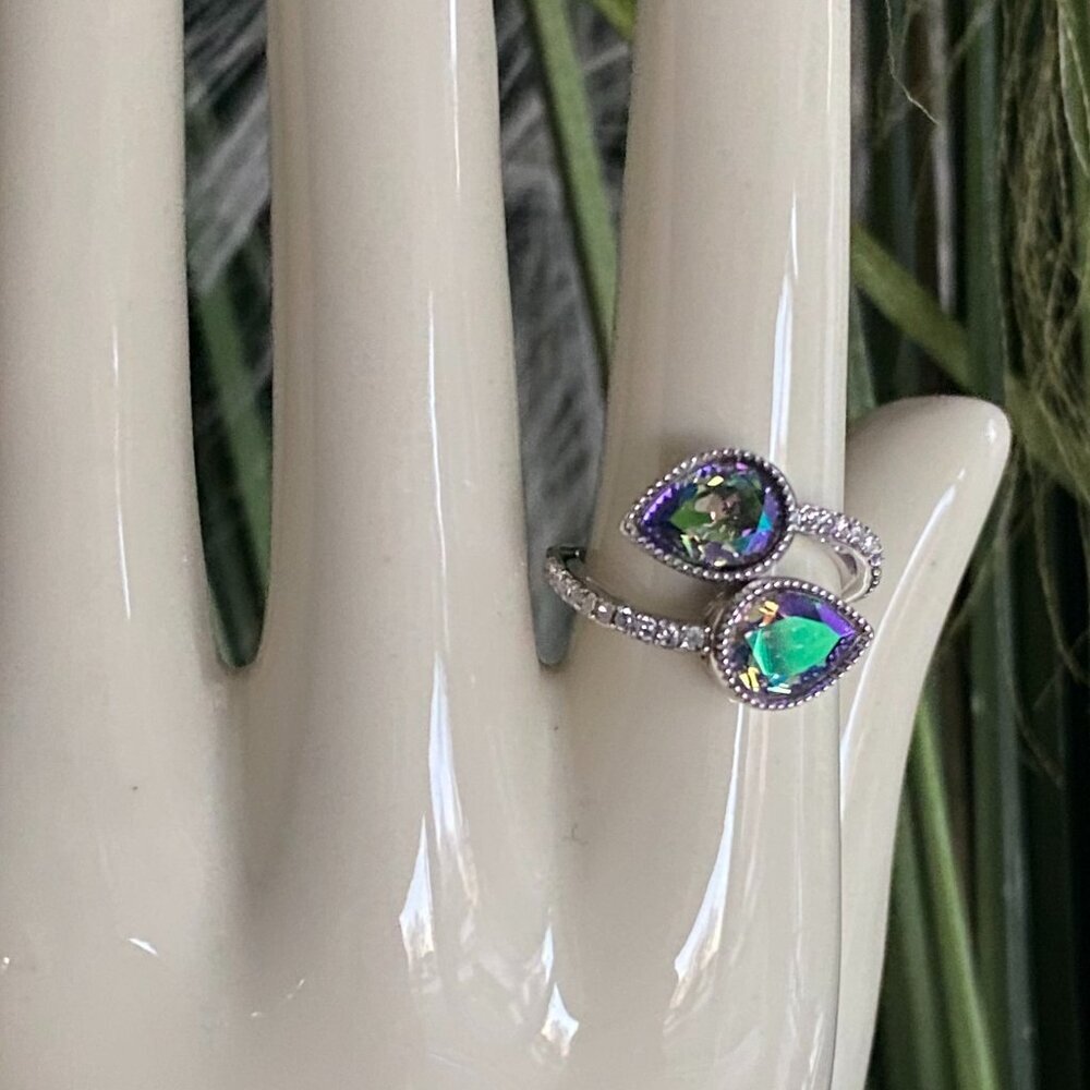 925 Sterling Silver Mystic Topaz Bypass Ring sz 5 3/4​